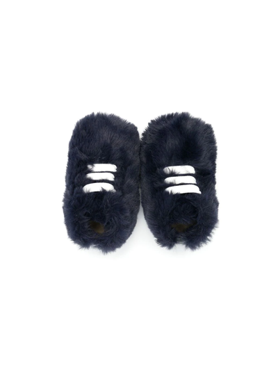 Shop Montelpare Tradition Faux-fur Lace-up Sneakers In Blue