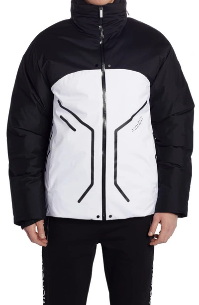 Shop Moncler Barcena Colorblock Down Jacket In White/ Black