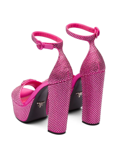 Shop Prada Crystal-studded 135mm Satin Platform Sandals In Pink