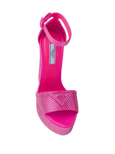 Shop Prada Crystal-studded 135mm Satin Platform Sandals In Pink