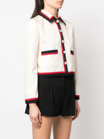 Shop Miu Miu Long-sleeve Button-fastening Jacket In Neutrals