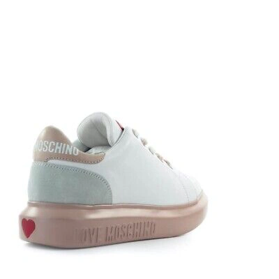 Pre-owned Moschino Love  Weiss Puderrosa Sneaker Damen