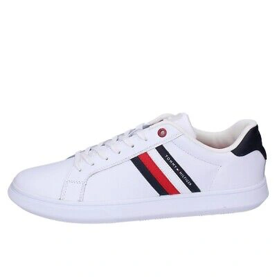 Pre-owned Tommy Hilfiger Schuhe Herren  Sneakers Weiss Leder Bf678