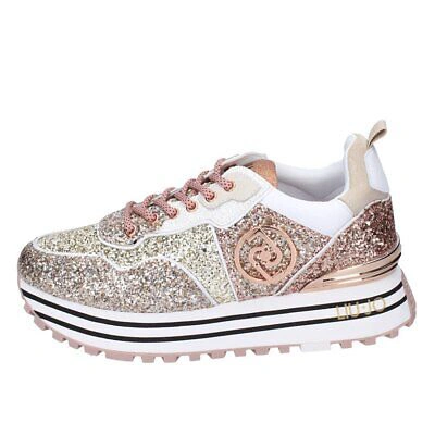 Pre-owned Liu •jo Schuhe Damen Liu Jo Sneakers Pink Glitter Gold Maxi Wonder 1 Bf691