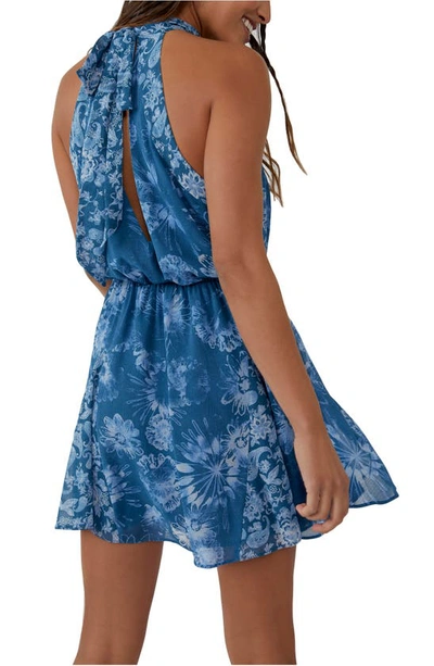 Shop Free People Katerina Floral Halter Neck Minidress In Blue Combo