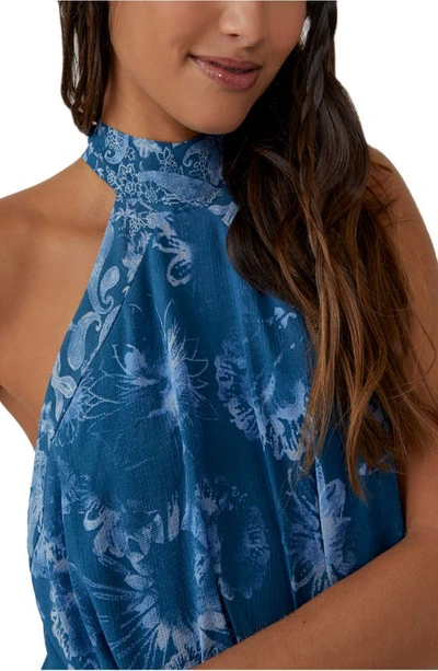 Shop Free People Katerina Floral Halter Neck Minidress In Blue Combo