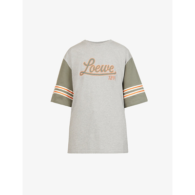Shop Loewe Brand-printed Oversized Cotton-jersey T-shirt In Grey Military Green