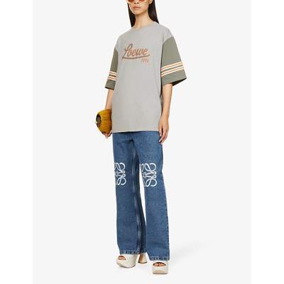 Shop Loewe Brand-printed Oversized Cotton-jersey T-shirt In Grey Military Green