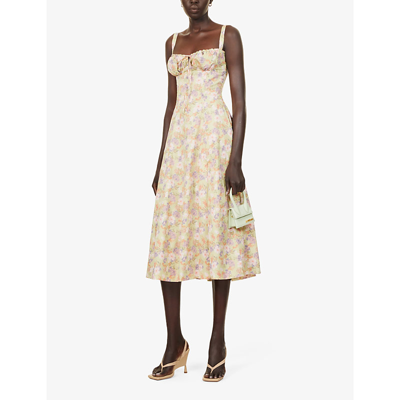 Shop House Of Cb Carmen Sleeveless Cotton-blend Midi Dress In Peony Print