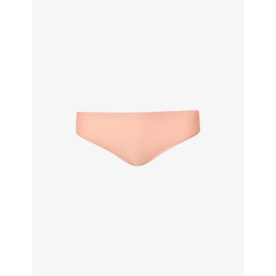 Shop Chantelle Soft Stretch Mid-rise Stretch-woven Thong In 0f6 Peach Delight