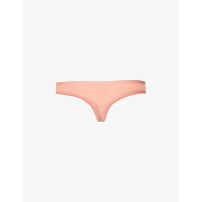 Shop Chantelle Soft Stretch Mid-rise Stretch-woven Thong In 0f6 Peach Delight