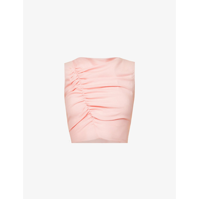Shop Versace Ruched Boat-neck Stretch-crepe Top In Pale Pink