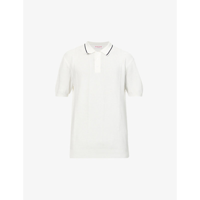 Shop Orlebar Brown Maranon Striped-collar Cotton-knit Polo Shirt In Cloud