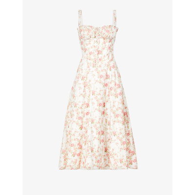 Shop House Of Cb Carmen Sleeveless Cotton-blend Midi Dress In Rose Print