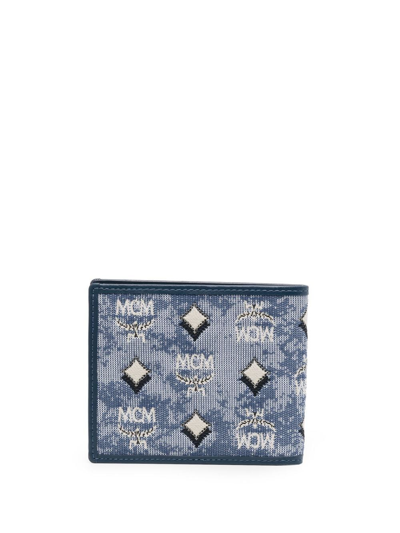 Shop Mcm Vintage Jacquard Bi-fold Wallet In Blue