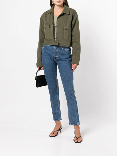 Shop Anine Bing Adriana Cropped Jacket In Army Green