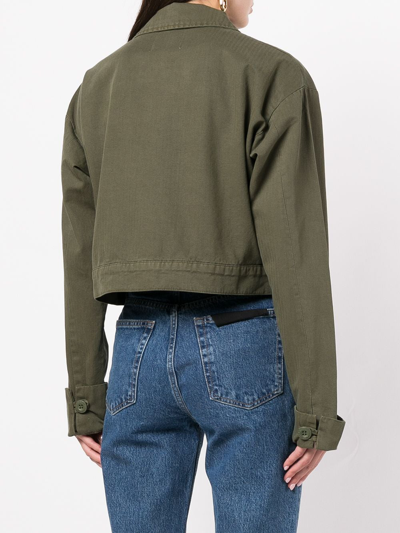 Shop Anine Bing Adriana Cropped Jacket In Army Green