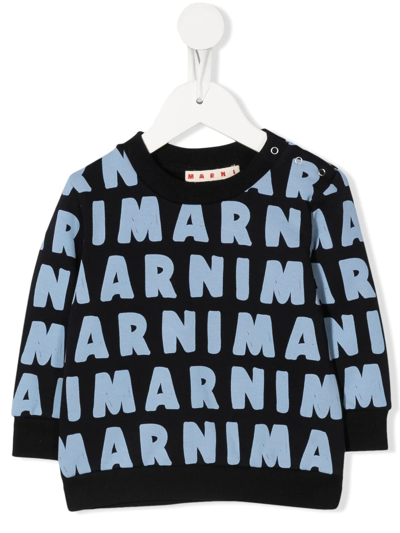 Shop Marni Logo Crew-neck Sweatshirt In Blue