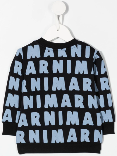 Shop Marni Logo Crew-neck Sweatshirt In Blue