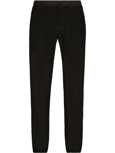 Shop Dolce & Gabbana Lace Straight-leg Trousers In Black
