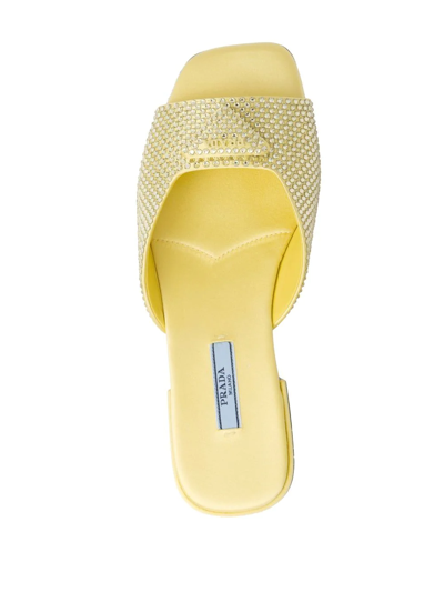 Shop Prada Crystal-embellished Satin Slides In Yellow