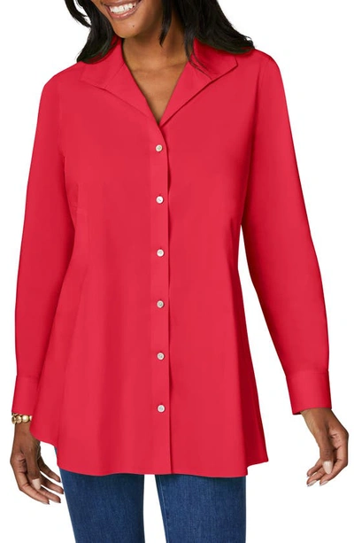 Shop Foxcroft Cecilia Non-iron Button-up Tunic Shirt In Sweet Cherry