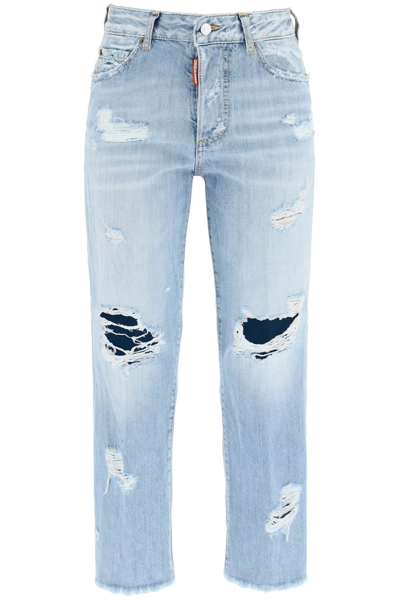 Shop Dsquared2 Destroyed Boston Jeans In Blue