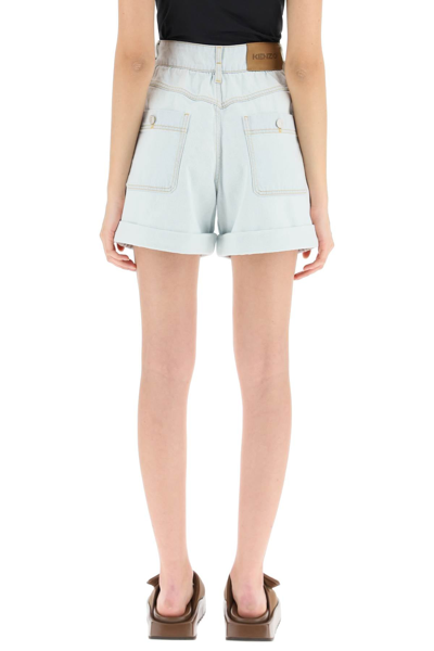 Shop Kenzo High-waisted Denim Shorts In Blue