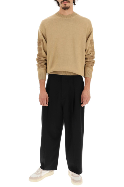 Shop Barrow Wool Blend Sweater With Jacquard Logo In Brown