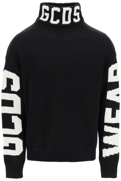 Shop Gcds High Neck Sweater With Logo In Black