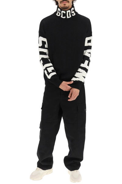 Shop Gcds High Neck Sweater With Logo In Black