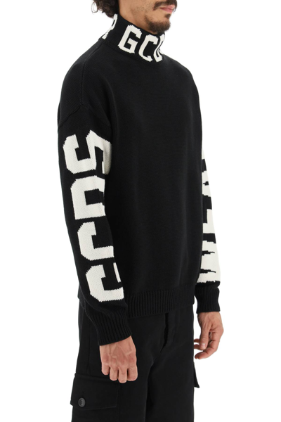 Shop Gcds High Neck Sweater With Logo In Black