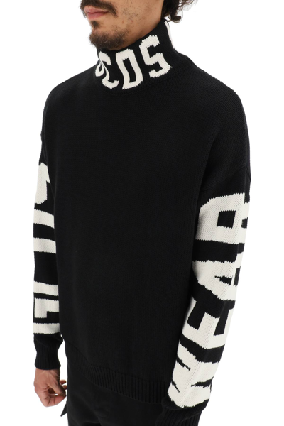Shop Gcds High Neck Sweater With Logo In Black