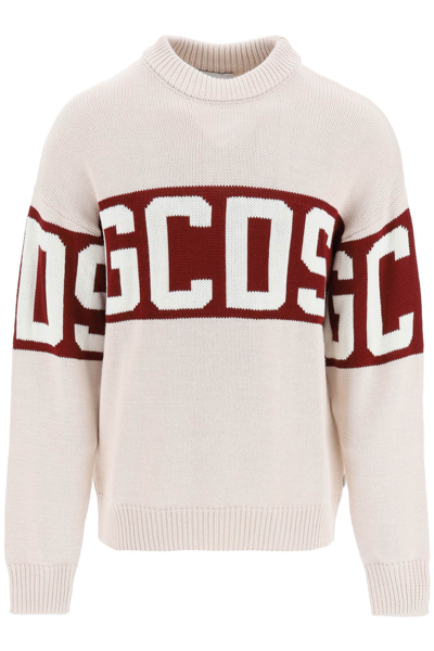 Shop Gcds Logo Band Sweater In Beige,red