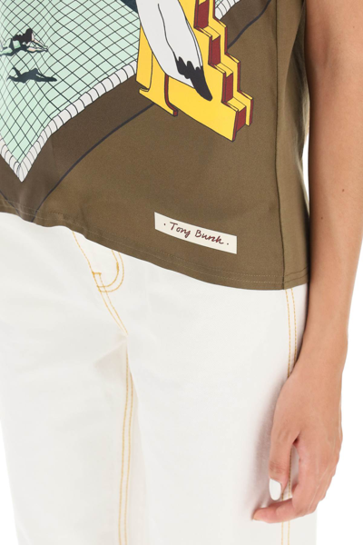 Shop Tory Burch Graphic Silk T-shirt In Khaki,yellow,beige
