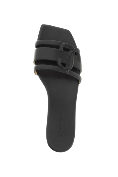 Jimmy Choo Black Laran Flat Slip-on Sandals In Black