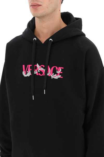 Shop Versace 'silver Baroque' Hoodie In Black