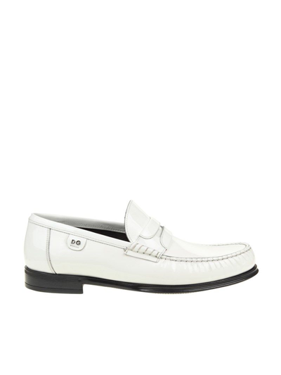 Shop Dolce E Gabbana Men's White Leather Loafers