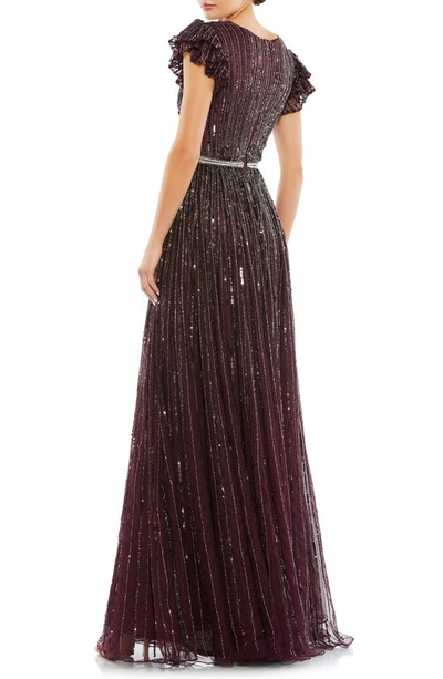 Shop Mac Duggal Beaded Cap Sleeve Tulle A-line Gown In Blackberry