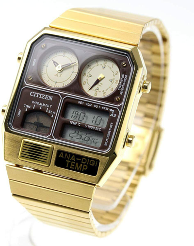 Pre-owned Citizen Ana-digi Temp Jg2103-72x Gold Analog Digital Men Watch Free Shipping