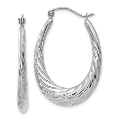 Pre-owned Superdealsforeverything Real 14kt White Gold Polished And Textured Oval Hoop Earrings