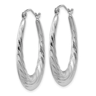 Pre-owned Superdealsforeverything Real 14kt White Gold Polished And Textured Oval Hoop Earrings
