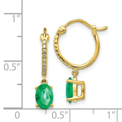Pre-owned Goldia 14k 1/10ct Diamond & Emerald Dangle Hoop Earrings In Yellow