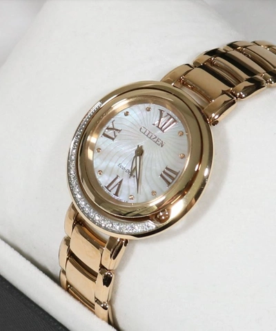 Pre-owned Citizen Eco-drive Diamond Accent Rose Gold Tone Women's Watch Ex1125-50d