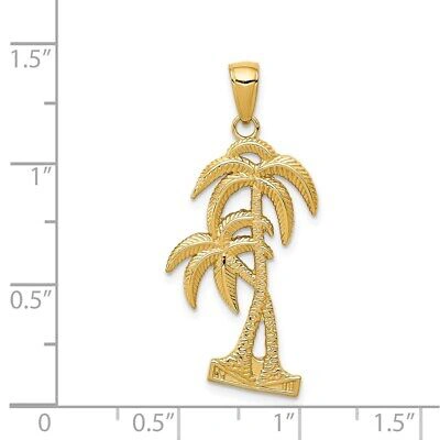Pre-owned Skyjewelers Real 14kt Yellow Gold Polished / Textured Palm Trees Pendant