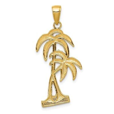 Pre-owned Skyjewelers Real 14kt Yellow Gold Polished / Textured Palm Trees Pendant