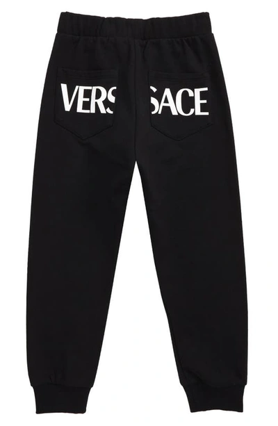 Shop Versace Kids' Greca Logo Cotton Joggers In Nero Bianco