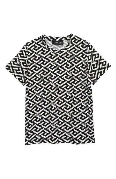 Shop Versace Kids' La Greca Cotton Graphic Tee In Nero Bianco