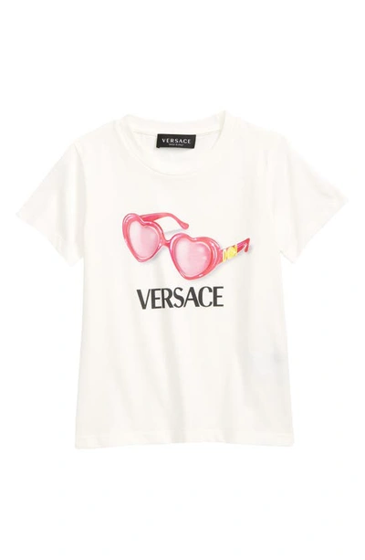 Shop Versace Kids' Sunglasses Cotton Logo Graphic Tee In Bianco Multicolor