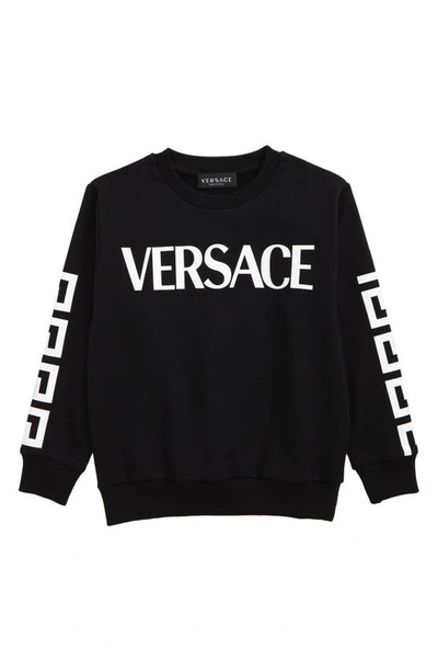Shop Versace Kids' La Greca Cotton Logo Sweatshirt In Nero Bianco